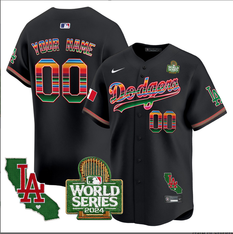 Men Custom MLB Mexico Los Angeles Dodgers black 2024 World Series Champions Patch Jersey 20241105